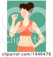 Poster, Art Print Of Faceless Brunette White Fit Woman Holding A Pill Over Green