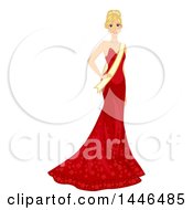 Poster, Art Print Of Happy Blond White Beauty Pageant Woman In A Red Gown