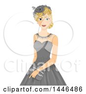 Poster, Art Print Of Happy Blond White Woman Wearing A Vintage Lace Dress With A Hat