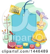 Mannequin Purses And Stand Around A Blank Blue Sales Tag