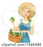 Happy Blond White Farmer Woman Holding A Basket Of Harvest Vegetables
