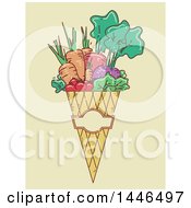 Poster, Art Print Of Sketched Cone Of Harvest Vegetables Over Beige
