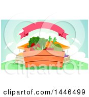 Crate Of Fresh Fruits And Vegetables At A Market Under A Ribbon