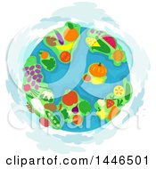 Poster, Art Print Of Globe With Fruit And Vegetable Continents
