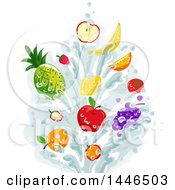Clipart Of A Water Splash With Fruit Royalty Free Vector Illustration