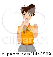 Clipart Of A Brunette White Female Referee Blowing A Whistle And Holding Out A Hand Royalty Free Vector Illustration by BNP Design Studio