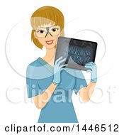 Happy Blond White Female Radiology Technician Holding An Xray Of Teeth