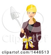 Poster, Art Print Of Happy Blond White Woman Holding A Shovel At A Groundbreaking Ceremony