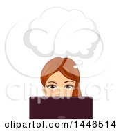 Poster, Art Print Of Brunette White Woman Thinking And Using A Laptop