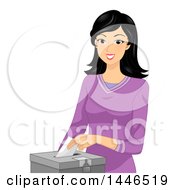 Happy Black Haired White Woman Putting A Voters Ballot In A Box