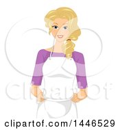 Clipart Of A Happy Blond White Woman Wearing An Apron And Standing With Her Hands On Her Hips Royalty Free Vector Illustration