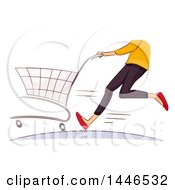 Sketched Cropped Hurried Female Shopper Running With A Cart