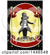 Poster, Art Print Of Male Magician Bowing On Stage With Ribbon Banners Over A Pattern