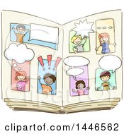 Poster, Art Print Of Sketched Open Book With Children Talking