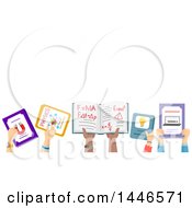 Clipart Of A Group Of Child Hands Holding Up School Books Royalty Free Vector Illustration
