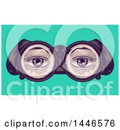 Poster, Art Print Of Cross Hatching Sketched Styled Pair Of Eyes Through Binoculars Over Turquoise
