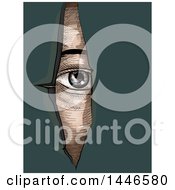 Poster, Art Print Of Cross Hatching Sketched Styled Eye Looking Through Torn Paper Over Teal