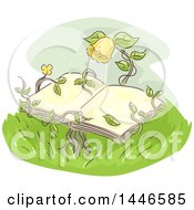 Poster, Art Print Of Sketched Yellow Flower And Vines Holding An Open Book
