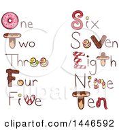 Clipart Of A Set Of Written Numbers With Sweets Royalty Free Vector Illustration