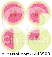 Clipart Of A Strawberry Cake Displayed To Demonstrate Whole Half Quarter And Three Quarter Fractions Royalty Free Vector Illustration