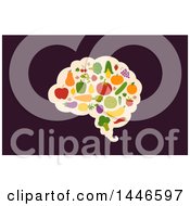 Poster, Art Print Of Brain With Vegetables And Fruit Over Dark Purple