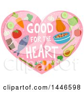 Good For The Heart Text With Heathly Foods On Pink