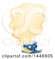Poster, Art Print Of Cup On A Saucer With Wheat And Cloud Or Spill Of Cereal