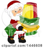 Poster, Art Print Of Christmas Santa Claus Carrying Shopping Bags And Boxes