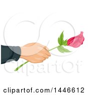 Poster, Art Print Of Romantic Male Hand Holding Out A Long Stemmed Pink Rose