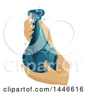 Clipart Of A Pair Of Hands Gently Holding A Beautiful Blue Glass Bottle Royalty Free Vector Illustration