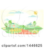 Poster, Art Print Of Gemetric Country Landscape With A Cottage And Driveway At A Farm