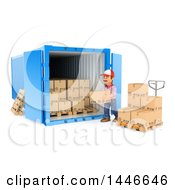 Clipart Of A 3d Shipping Warehouse Worker Loading Or Unloading Boxes At A Cargo Container On A White Background Royalty Free Illustration by Texelart