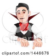 Clipart Of A 3d Dracula Vampire Pointing Down Over A Sign On A White Background Royalty Free Illustration by Texelart