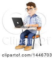 Clipart Of A 3d Caucasian Teenage Guy Using A Laptop At A Desk On A White Background Royalty Free Illustration