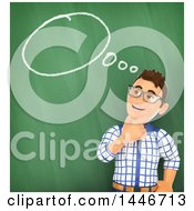 Clipart Of A 3d Caucasian Teenage Guy Thinking Against A Chalkboard With A Speech Bubble Royalty Free Illustration