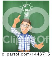 Clipart Of A 3d Caucasian Teenage Guy Against A Chalkboard With A Light Bulb Royalty Free Illustration by Texelart