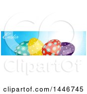 Poster, Art Print Of Banner Of Colorful Patterned Easter Eggs And Text Over A Sunny Sky