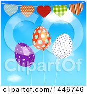 Poster, Art Print Of Heart Bunting Banner Over Patterned Easter Egg Balloons Against Sky