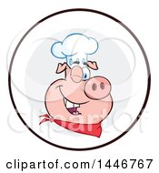 Poster, Art Print Of Winking Chef Pig Wearing A Bandana And Toque Hat In A Circle