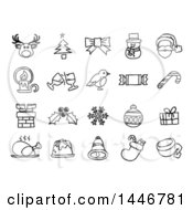 Clipart Of Black And White Watercolor Styled Christmas Icons Royalty Free Vector Illustration by AtStockIllustration