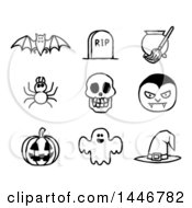 Poster, Art Print Of Black And White Watercolor Styled Halloween Icons