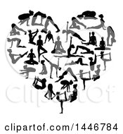 Poster, Art Print Of Black Silhouetted Women Doing Yoga And Forming A Heart