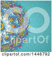 Poster, Art Print Of Colorful Mandala Over A Blue Floral Pattern