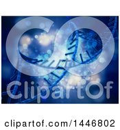 Clipart Of A 3d Blue Dna Strand And Flare Background Royalty Free Illustration