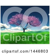 Clipart Of A 3d Blossoming Cherry Tree On A Hill In A Spring Landscape Royalty Free Illustration