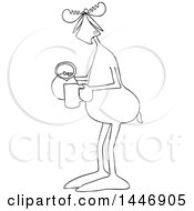Clipart Of A Cartoon Black And White Lineart Moose Pouring A Drink From A Pitcher Royalty Free Vector Illustration
