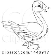 Clipart Of A Cartoon Black And White Lineart Goose Royalty Free Vector Illustration