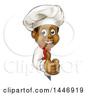 Poster, Art Print Of Cartoon Happy Black Male Chef Giving A Thumb Up Around A Sign