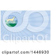 Mono Line Styled Pointer Dog In A Landscape Circle And Rays Background Or Business Card Design