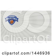 Clipart Of A Retro Basketball Shield Design And Gray Rays Background Or Business Card Design Royalty Free Illustration